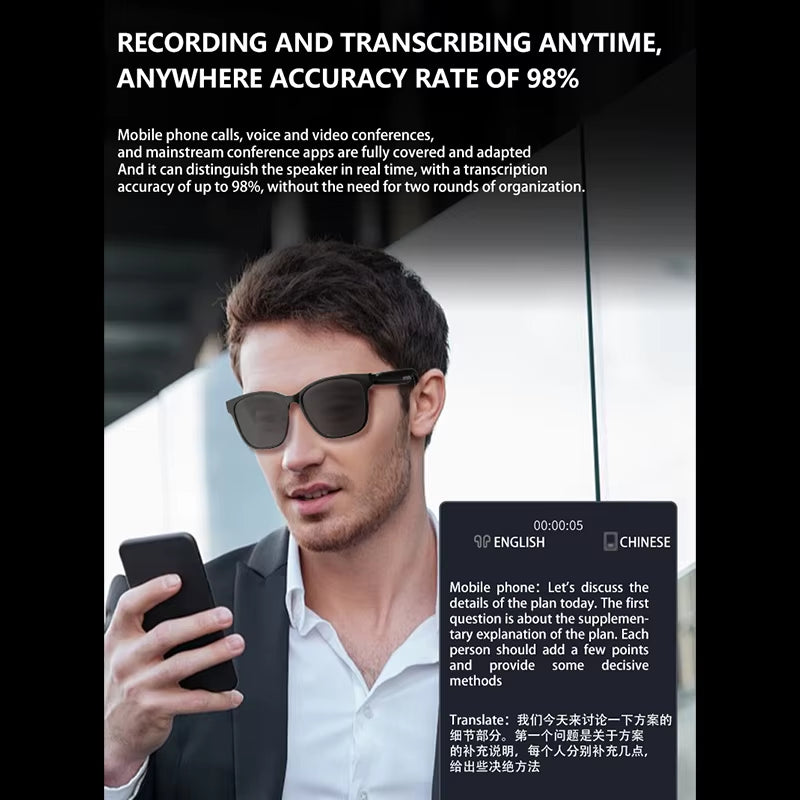 HY-C8 AI Smart Glasses with Real-Time Language Translation, Bluetooth Headphone, and AI Chat Features