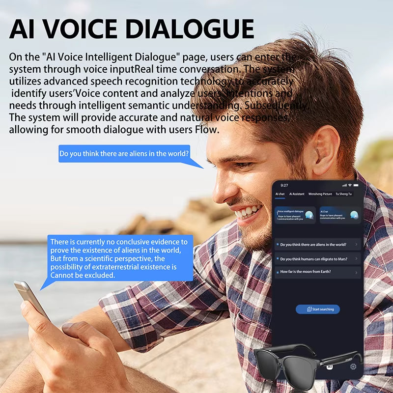 HY-C8 AI Smart Glasses with Real-Time Language Translation, Bluetooth Headphone, and AI Chat Features